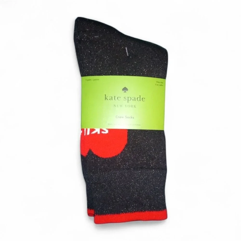 New Kate Spade 3-Pack Crew Socks Hearts Stripes